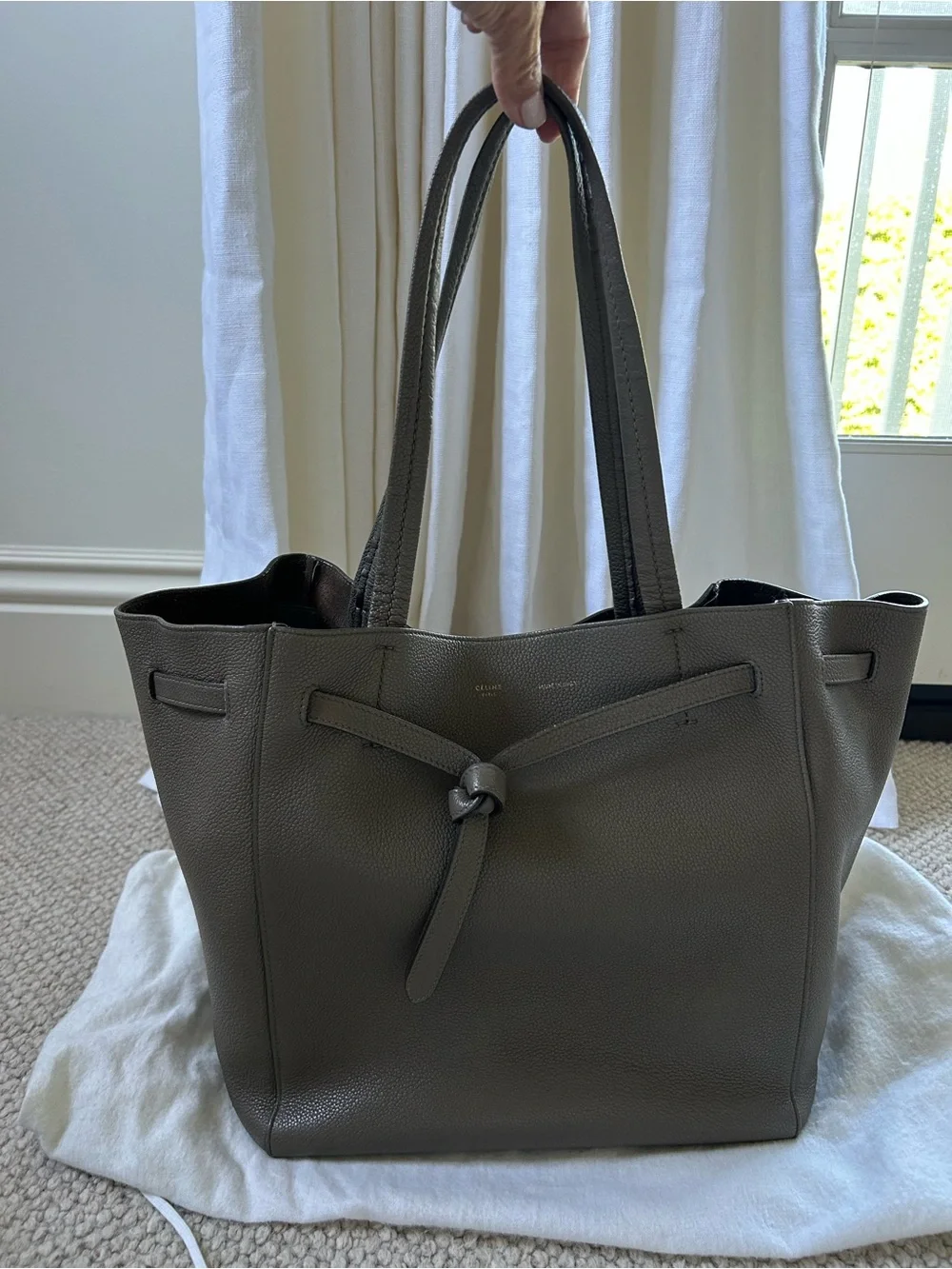 Celine Leather Small Cabas Phantom w/ Belt in Taupe